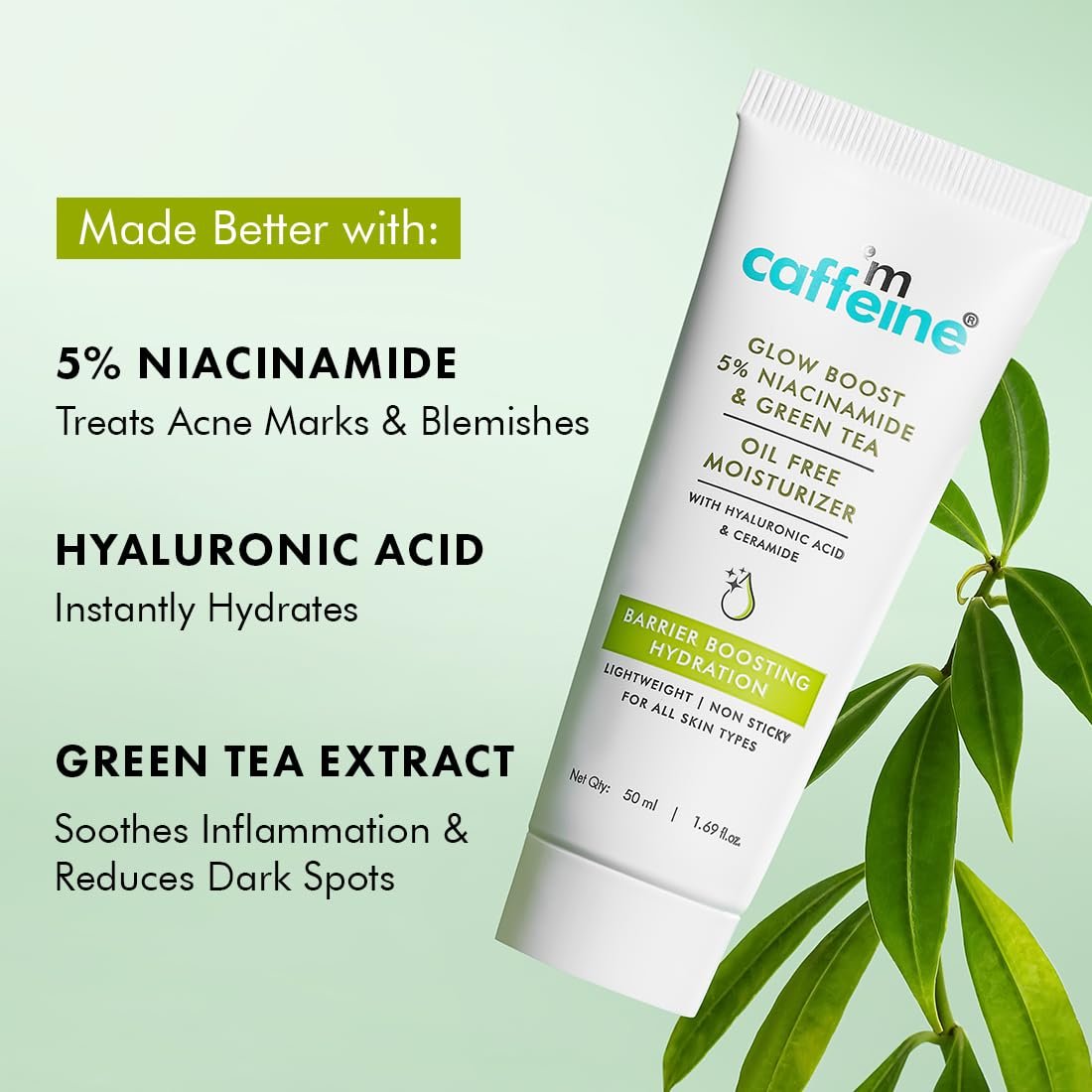 mCaffeine Glow Boost 5% Niacinamide & Green Tea Oil Free Moisturizer | Brightens & Even-Tones | 72Hrs Moisturization | Reduces Acne Marks & Blemishes | Lightweight Moisturizer  -50ml thumbnail