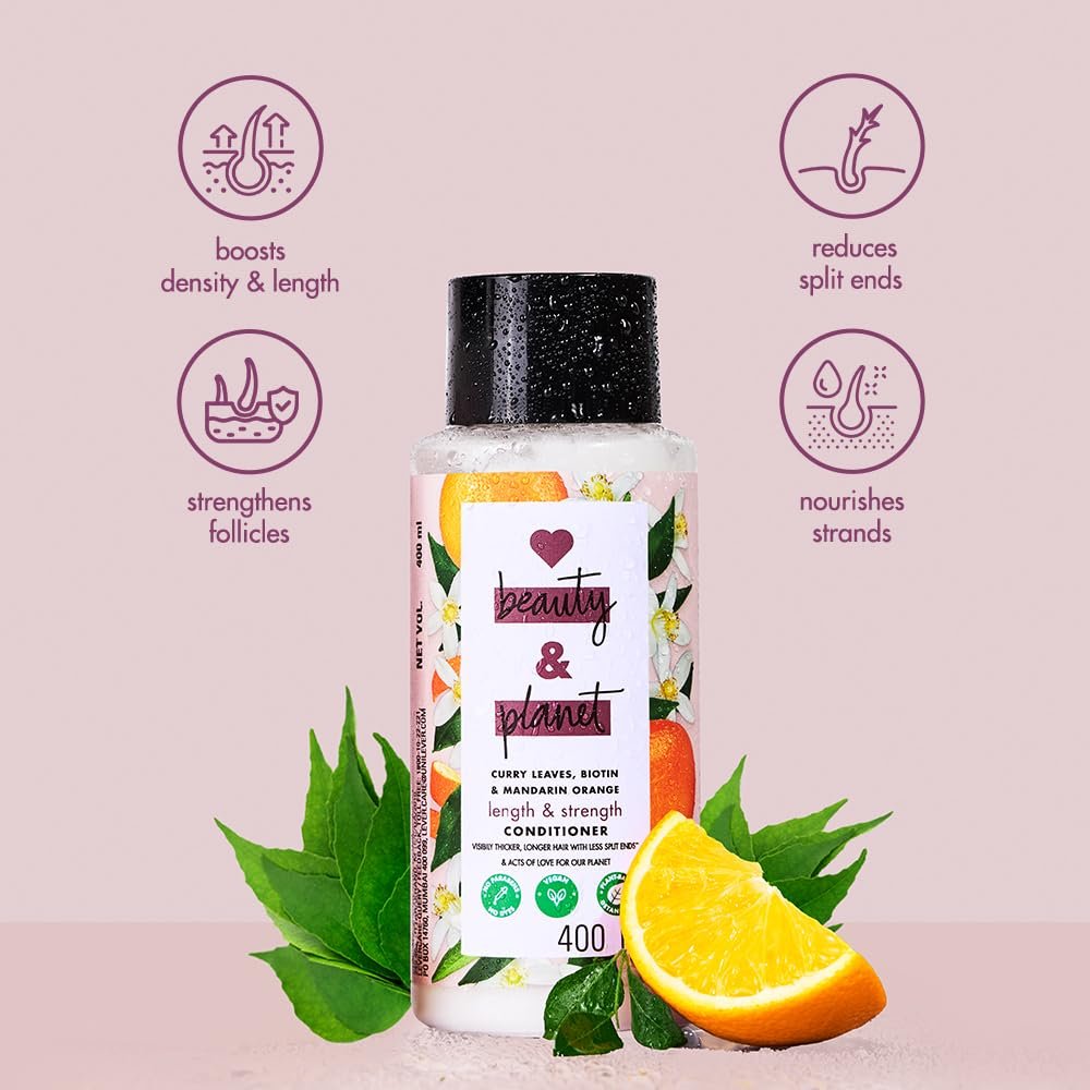 Love Beauty & Planet Curry Leaves, Biotin & Mandarin Natural Conditioner for Split-end Free Long Hair|No Sulfates,No Paraben|400ml thumbnail