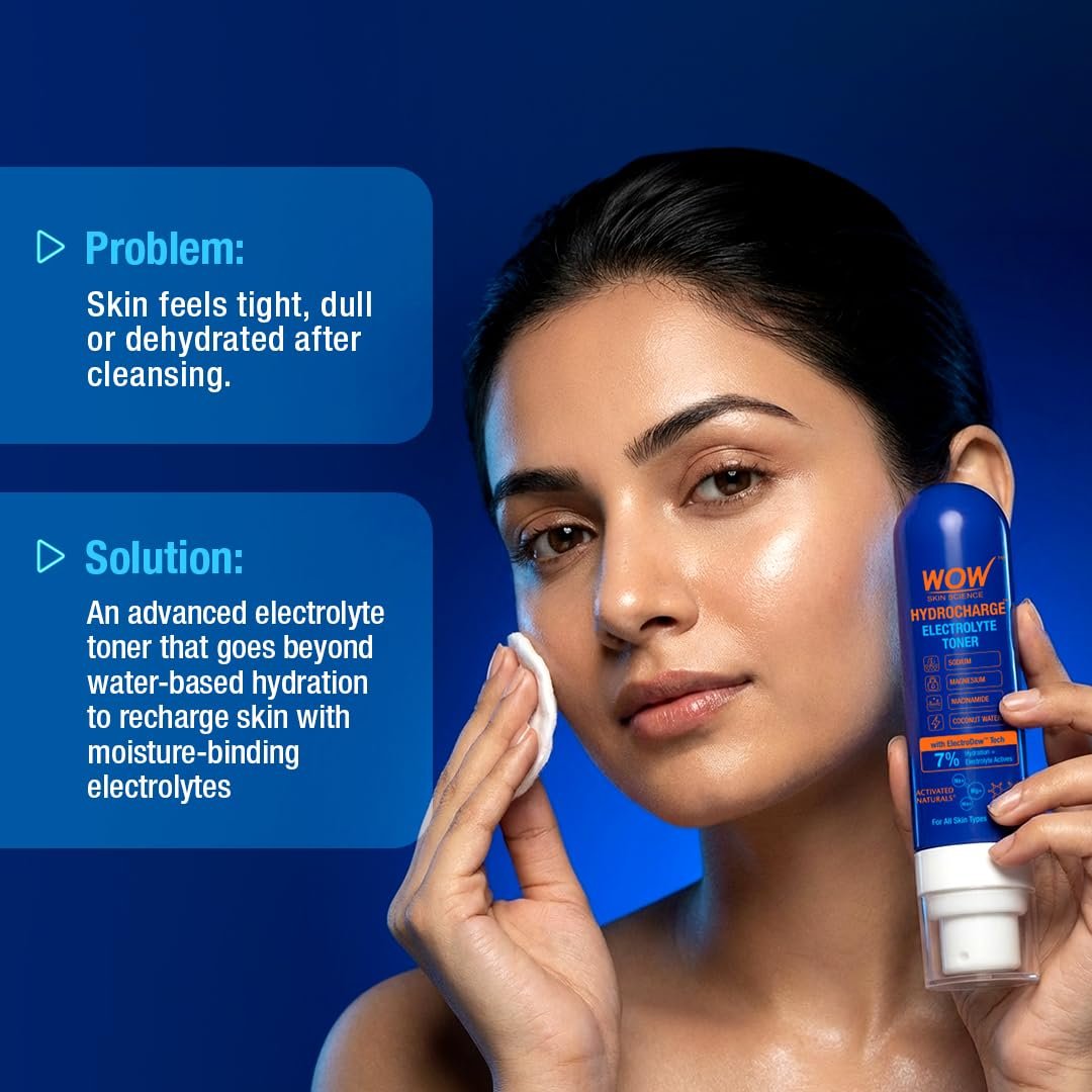 WOW Skin Science HydroCharge Electrolyte Toner with ElectroDew™ Tech | 7% Hydration + Electrolyte Actives | Niacinamide, Coconut Water, Sodium & Magnesium | 100ml thumbnail