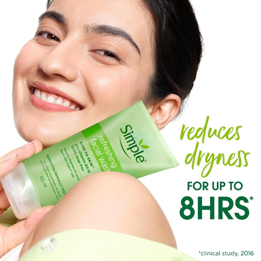 Simple Kind To Skin Refreshing Facial Wash 150 ml | 100% Soap-Free Facewash that doesn't dry out your skin| For All Skin Types thumbnail