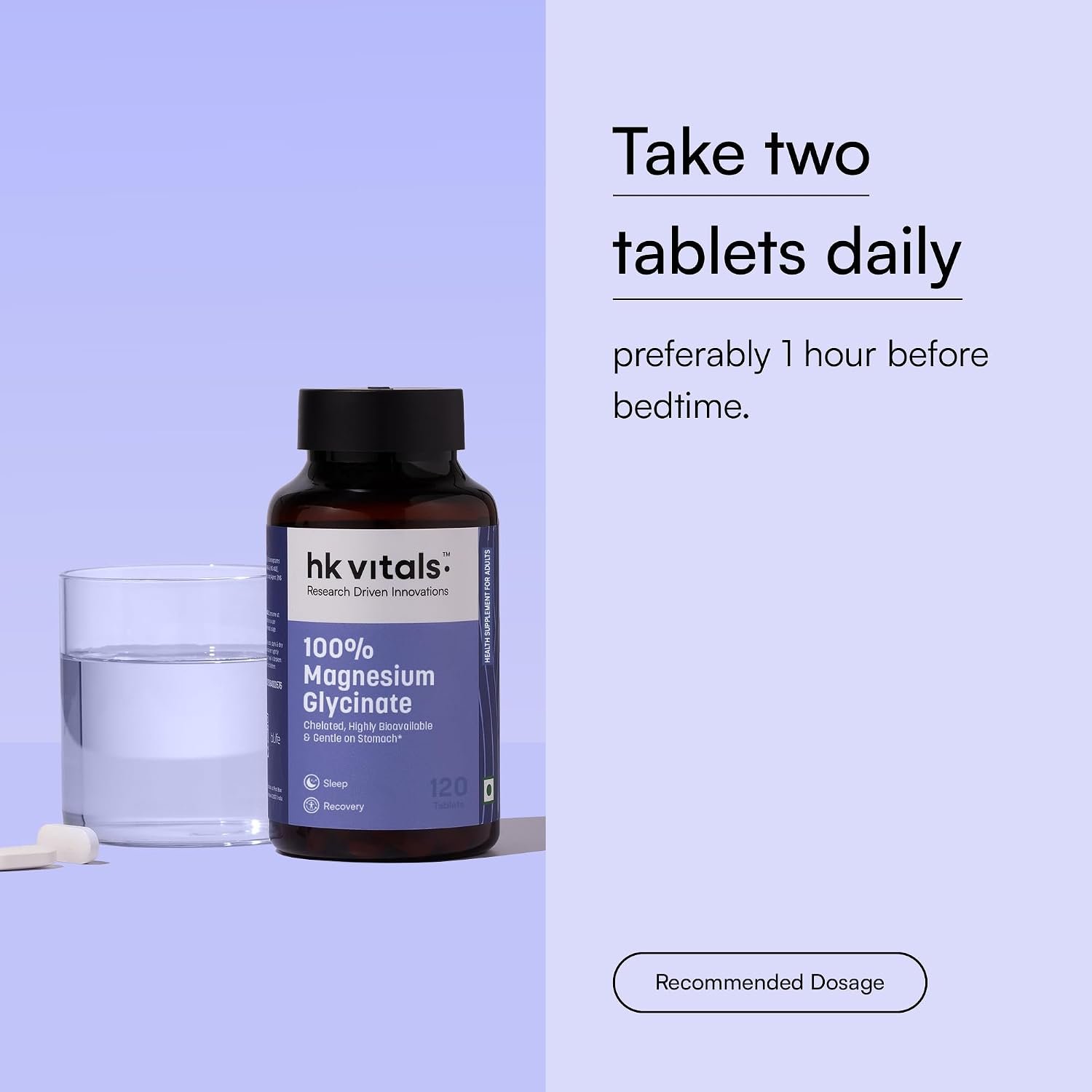 hk vitals 100% Magnesium Glycinate 1880mg, 120 Tablets Supports Better Sleep Quality & Muscle Recovery | Trustified Certified thumbnail