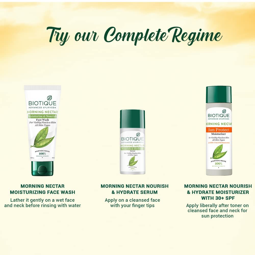 Biotique Morning Nectar Sun Protect Moisturizer SPF 30 UVA/UVB Sunscreen| Contains Wild Turmeric, Neem Leaves, & Morning Nectar | Visibly Flawless Skin | Suitable for All Skin Types | 120 ml thumbnail