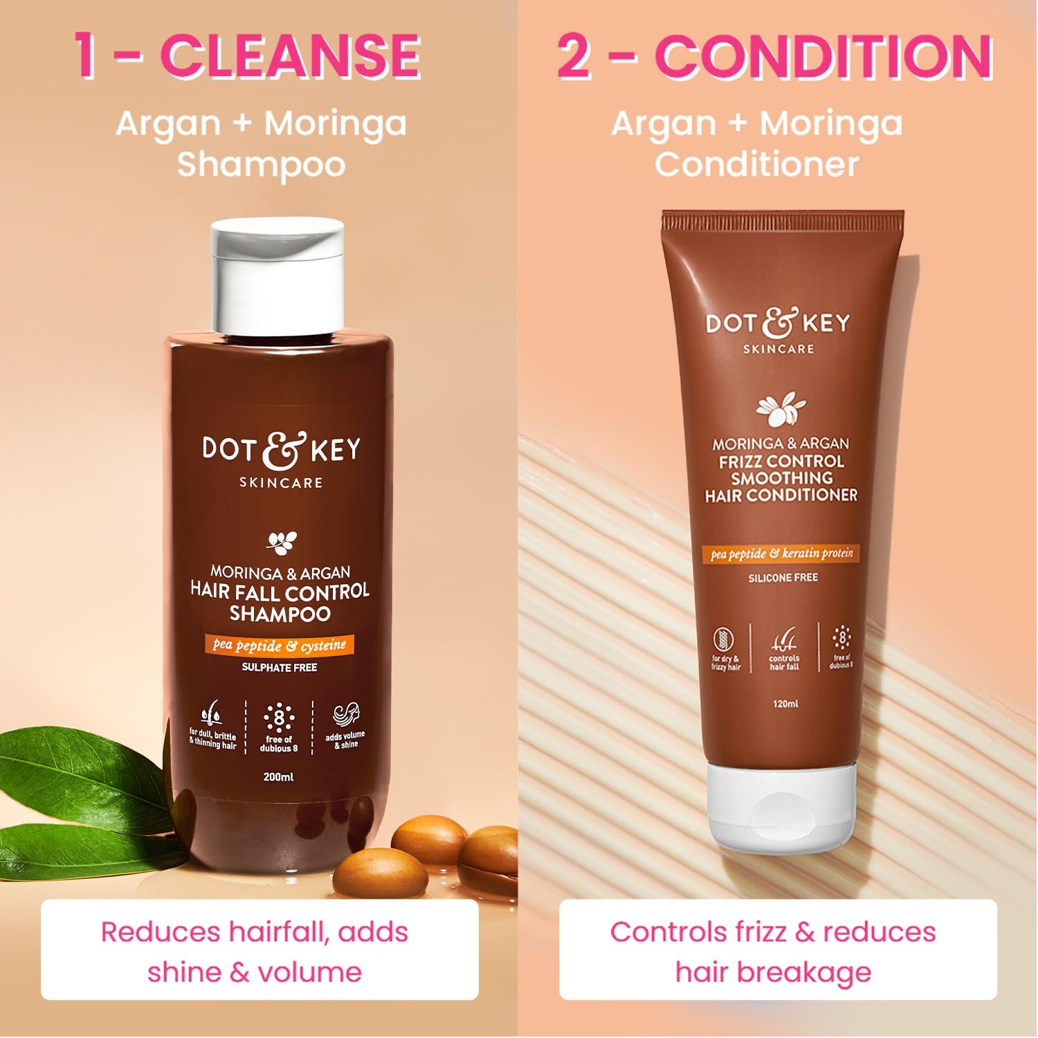 Dot & Key Moringa Argan Shampoo & Conditioner Combo | Shampoo 200ml, Conditioner 120ml thumbnail