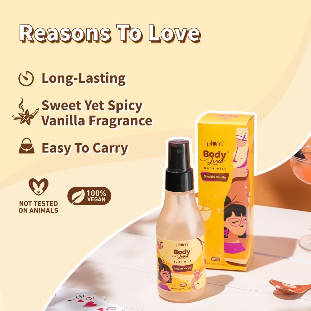 Plum BodyLovin' Smokin' Vanilla Body Mist | Long Lasting Spicy Fragrance for Women & Men With Honeysuckle, Musk |Perfume Spray 150 ml thumbnail