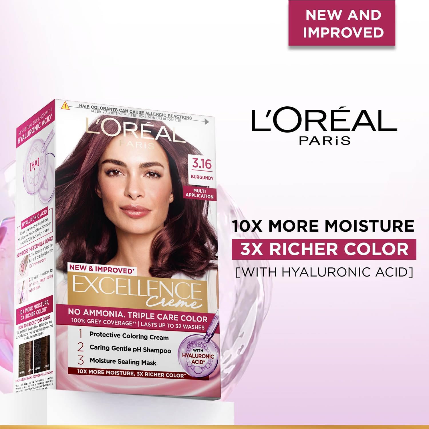 L'Oreal Paris Excellence Creme Hair Color, 3.16 Burgundy, 72ml+100g thumbnail