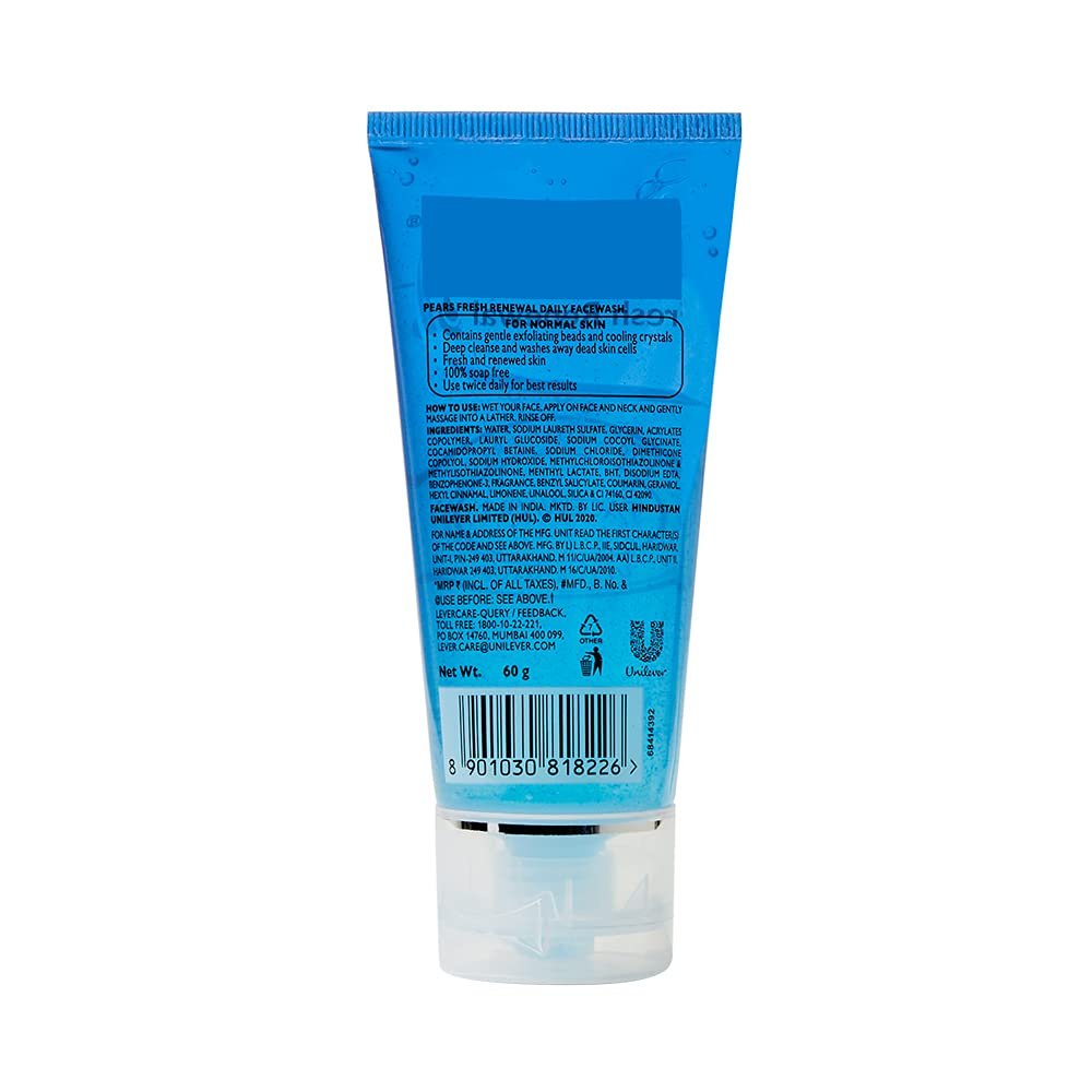 Pears Fresh Renewal Gentle Ultra Mild Daily Cleansing Facewash|| Exfoliates Skin Leaving Cooling Effect|| Balances PH|| 100% Soap Free|| 60 g thumbnail
