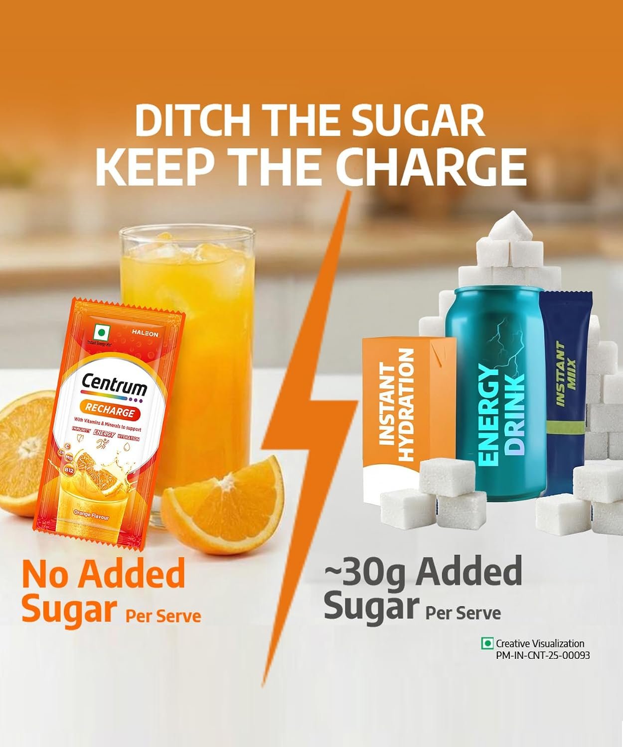 Centrum Recharge Energy Drink Mix with Vitamins & Minerals | For Energy, Hydration & Immunity | Vit. C, Vit. B12, Electrolytes, Magnesium, Biotin, Zinc & More | Orange Flavour - Pack of 30 S thumbnail