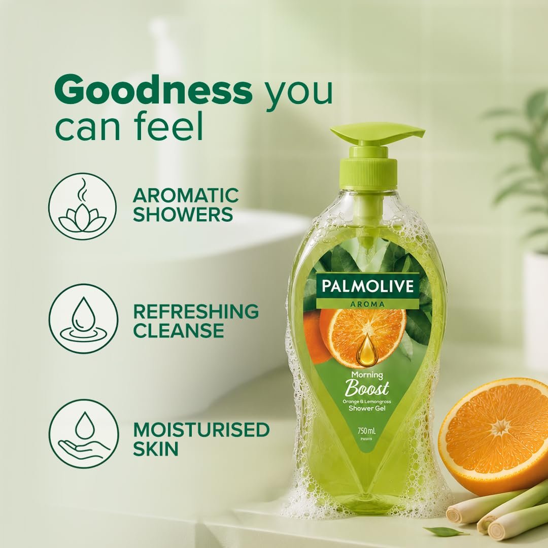 Palmolive Aroma Morning Tonic Body Wash, Gel Based Shower Gel with 100% Natural Citrus Essential Oil & Lemongrass Extracts - pH Balanced, No Parabens, No Silicones, 750ml Pump thumbnail