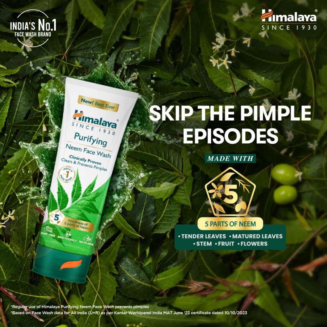 Himalaya Purifying Neem Face Wash|Clinically proven to fight against acne and pimples|Gently cleanses| For both men and women|100 ml thumbnail