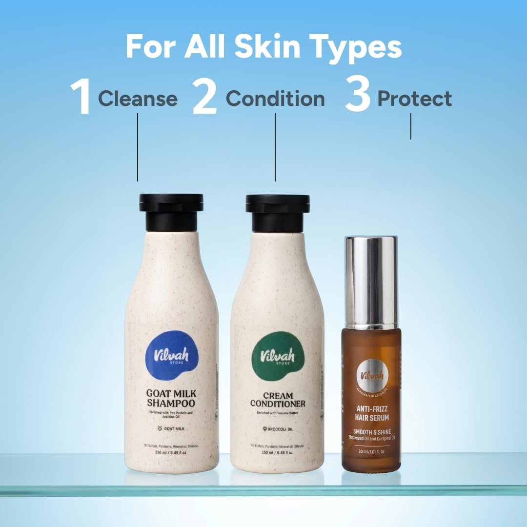 Vilvah Cream Conditioner for Dry & Frizzy Hair | Silicone-Free Hair Conditioner for Deep Conditioning, Frizz Control & Breakage Protection | With Tucuma Butter & Broccoli Oil |250ml thumbnail