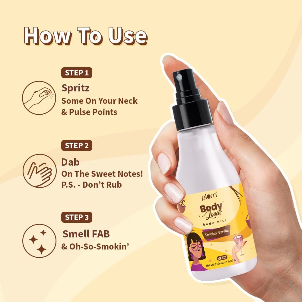 Plum BodyLovin' Smokin' Vanilla Body Mist | Long Lasting Spicy Fragrance for Women & Men With Honeysuckle, Musk |Perfume Spray 150 ml thumbnail