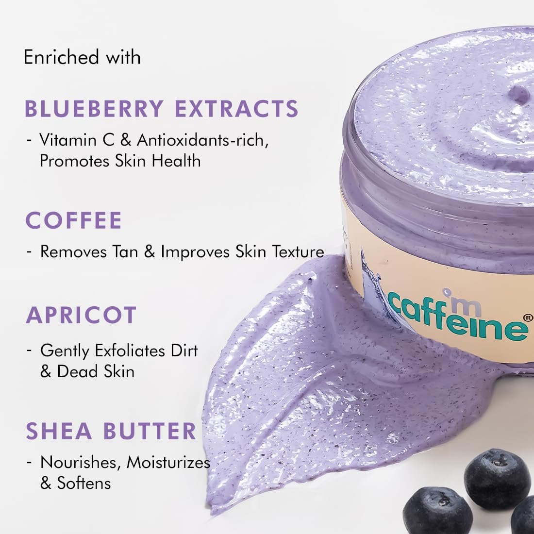 Mcaffeine Blueberry Breeze Body Scrub for Glowing Skin With Coffee, Apricot & Shea Butter | Removes Tan, Nourishes, Moisturizes | Exfoliating Scrub | Fruity Aroma for Men & Women - 175G thumbnail