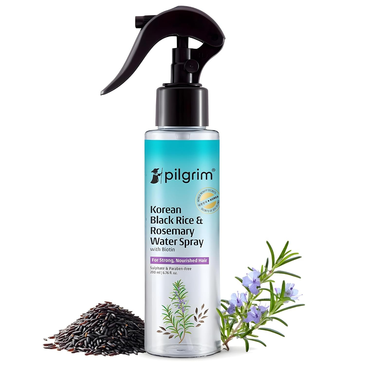 Pilgrim Korean Black Rice and Rosemary Water Spray With Biotin For Strong, Nourished Hair 200ml | Spray for Regrowth | Thicker & Stronger Hair | Sulphate & Paraben Free I For Women for Men thumbnail