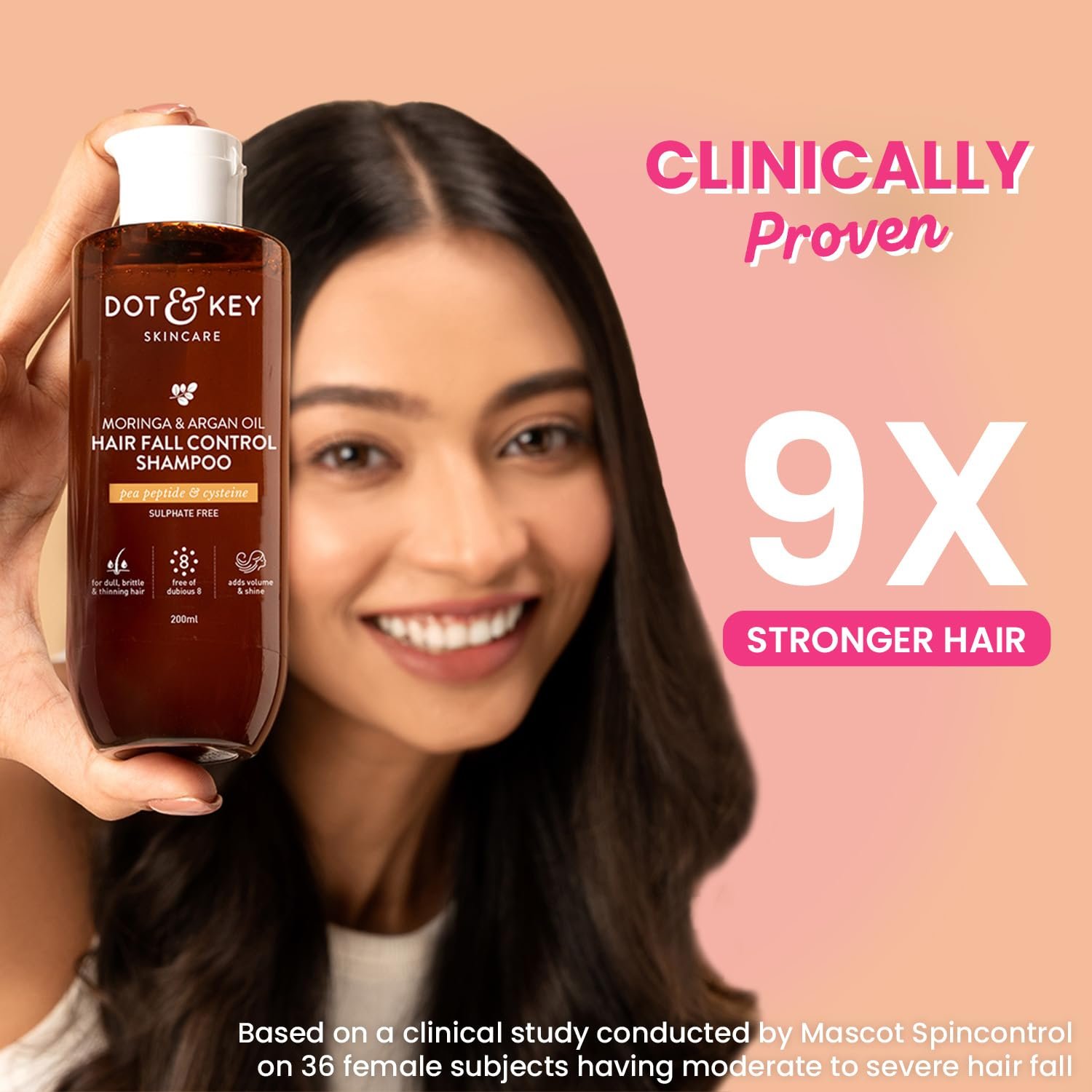 Dot & Key Moringa & Argan Hair Fall Control Shampoo With Pea Peptide & Cysteine | Sulphate Free, Paraben Free | For Dull & Thinning Hair | 200ml thumbnail