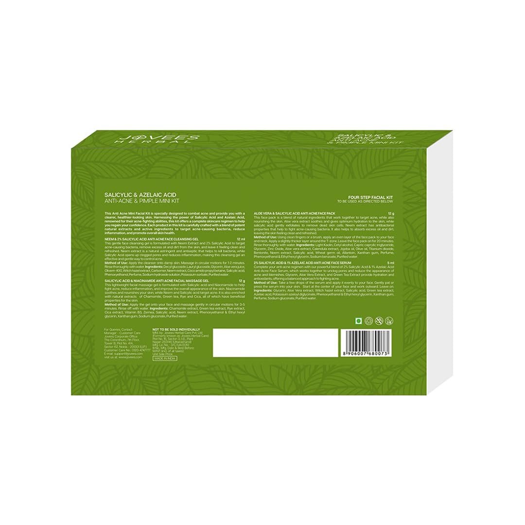 Jovees Herbal Salicylic & Azelaic Acid Anti-Acne & Pimple Mini Facial Kit | For Oily & Acne Prone Skin | Improves Skin Health & Tone with 4 Easy Steps | Mini thumbnail