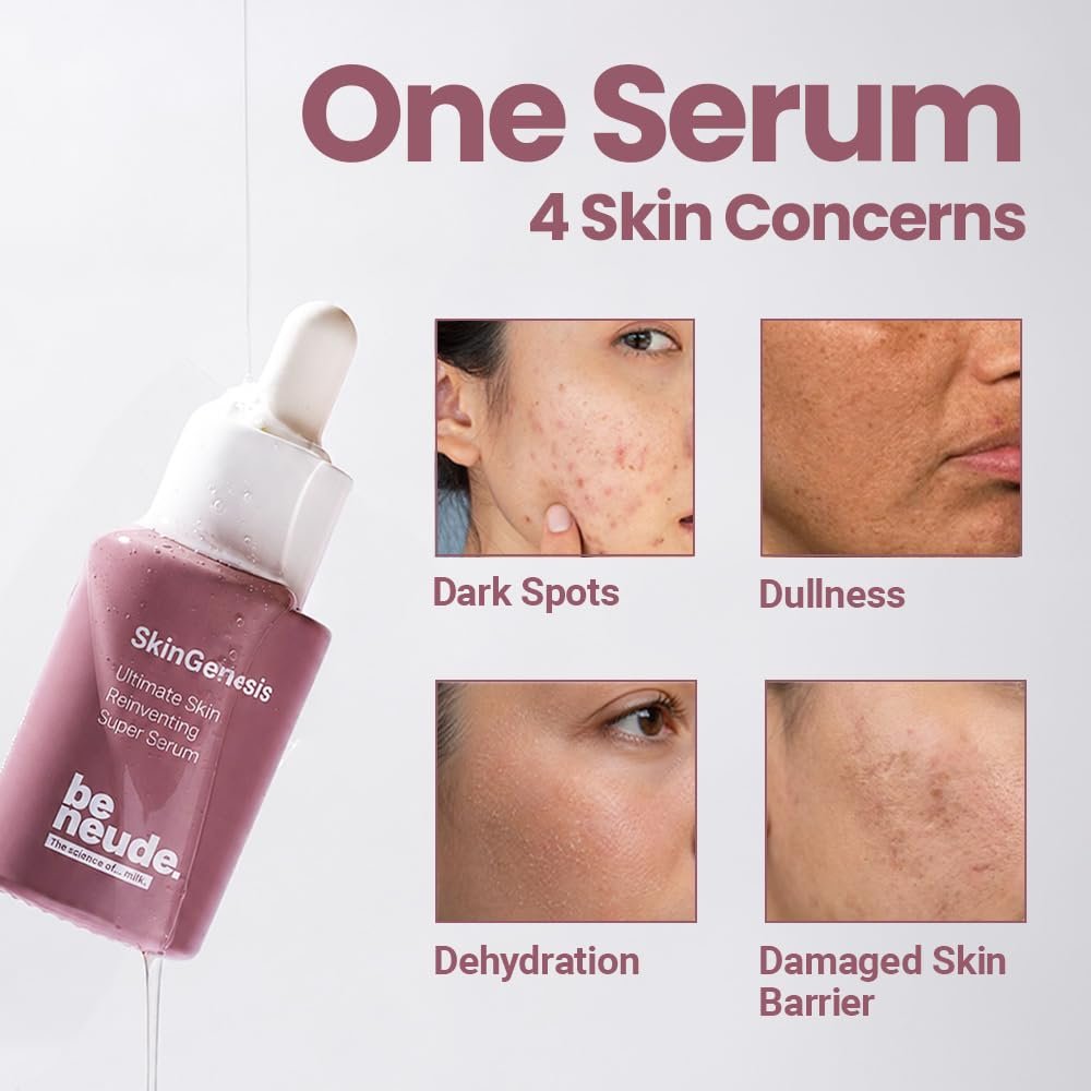 Be Neude SkinGenesis 30ml All in One Face Serum with 12% Actives – Lactic Acid, Niacinamide & Hyaluronic Acid; Reduces Dark Spots, Fine Lines, Protects Skin Barrier, For Men & Women, thumbnail