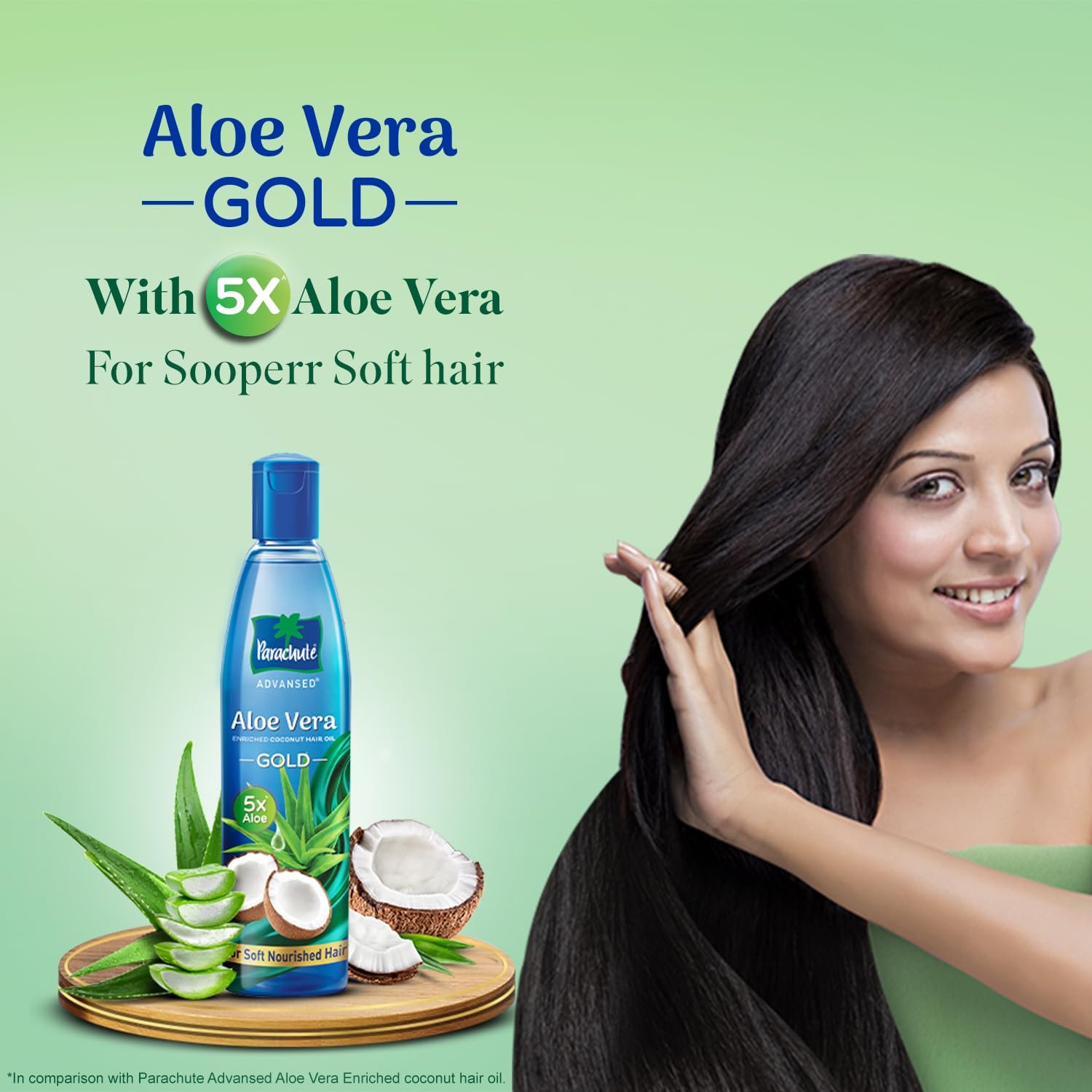 Parachute Advansed Aloe Vera Enriched Coconut Hair Oil Gold | 5X Aloe Vera With Coconut Oil| Makes Hair Sooperr Soft | 400ml thumbnail