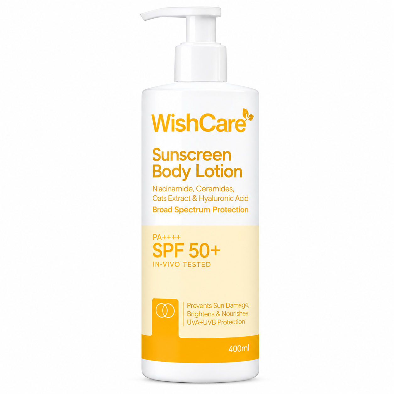 WishCare Sunscreen Body Lotion with SPF 50 PA++++ In- Vivo Tested | Body Sunscreen With Broad Spectrum UVA & UVB Protection, No White Cast | For Women & Men | 450ml