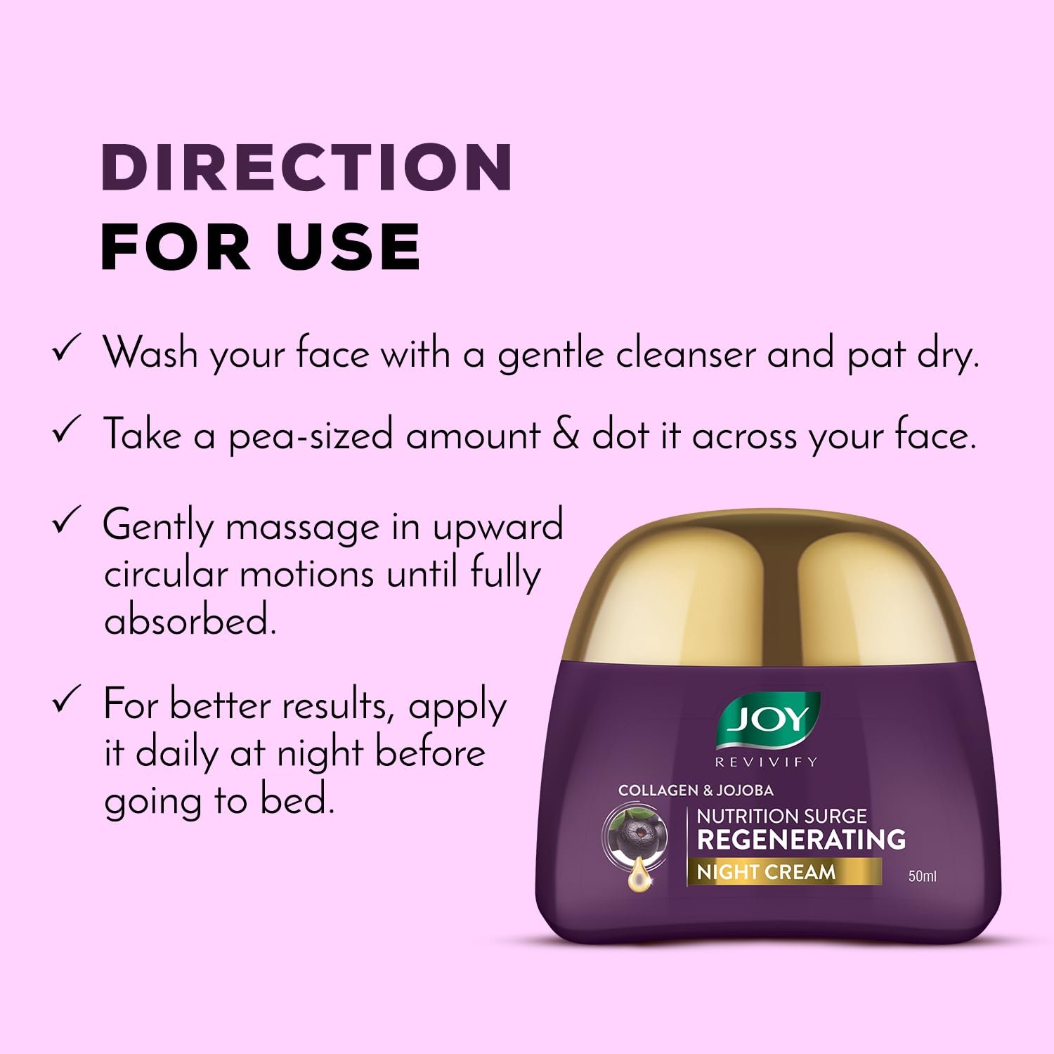 Joy Night Cream with Collagen, Jojoba, Shea Butter & Gotu Kola For Overnight Skin Repair | Ultra Light & Non Greasy Face Cream for Renewing Tired Skin & Prevent Premature Ageing 50ml thumbnail