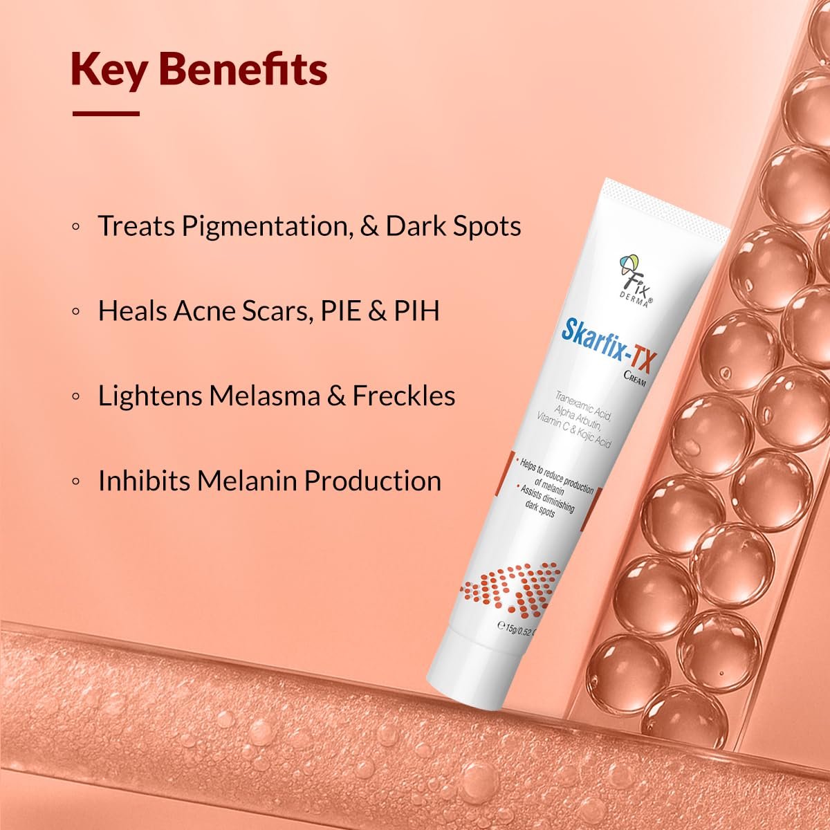 Fixderma Tranexamic Acid + 2% Kojic Acid + 1% Arbutin SKARFIX -TX Face Cream | Pigmentation Removal Cream | Kojic Acid | Uneven Skin Tone - 15 gm (Pack of 1) thumbnail