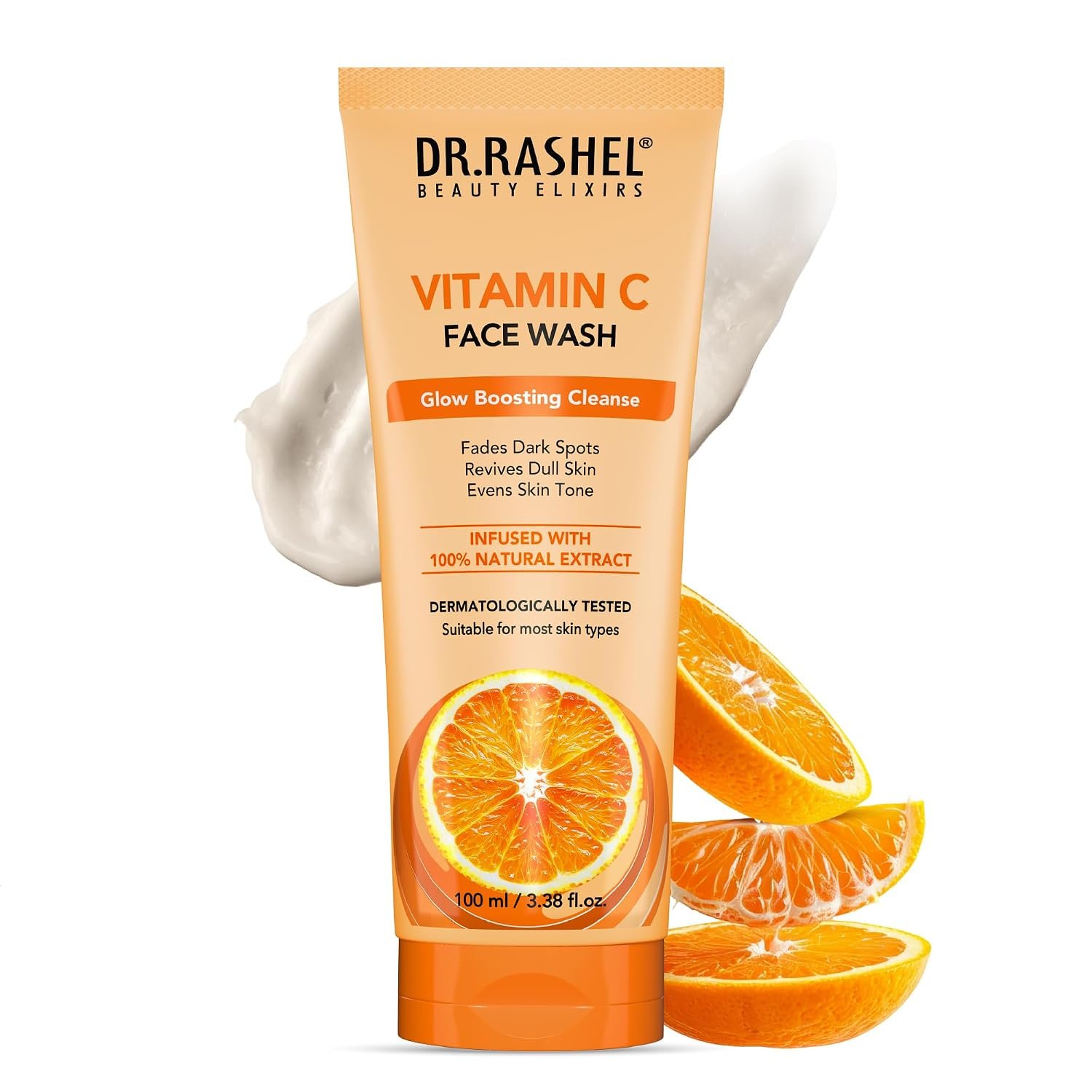 DR.RASHEL Beauty Elixirs Vitamin C Face Wash Enriched with Vitamin C Paraben, SLS & Silicone-Free Brightening Skin Cleansing For All Skin Types (100ml)