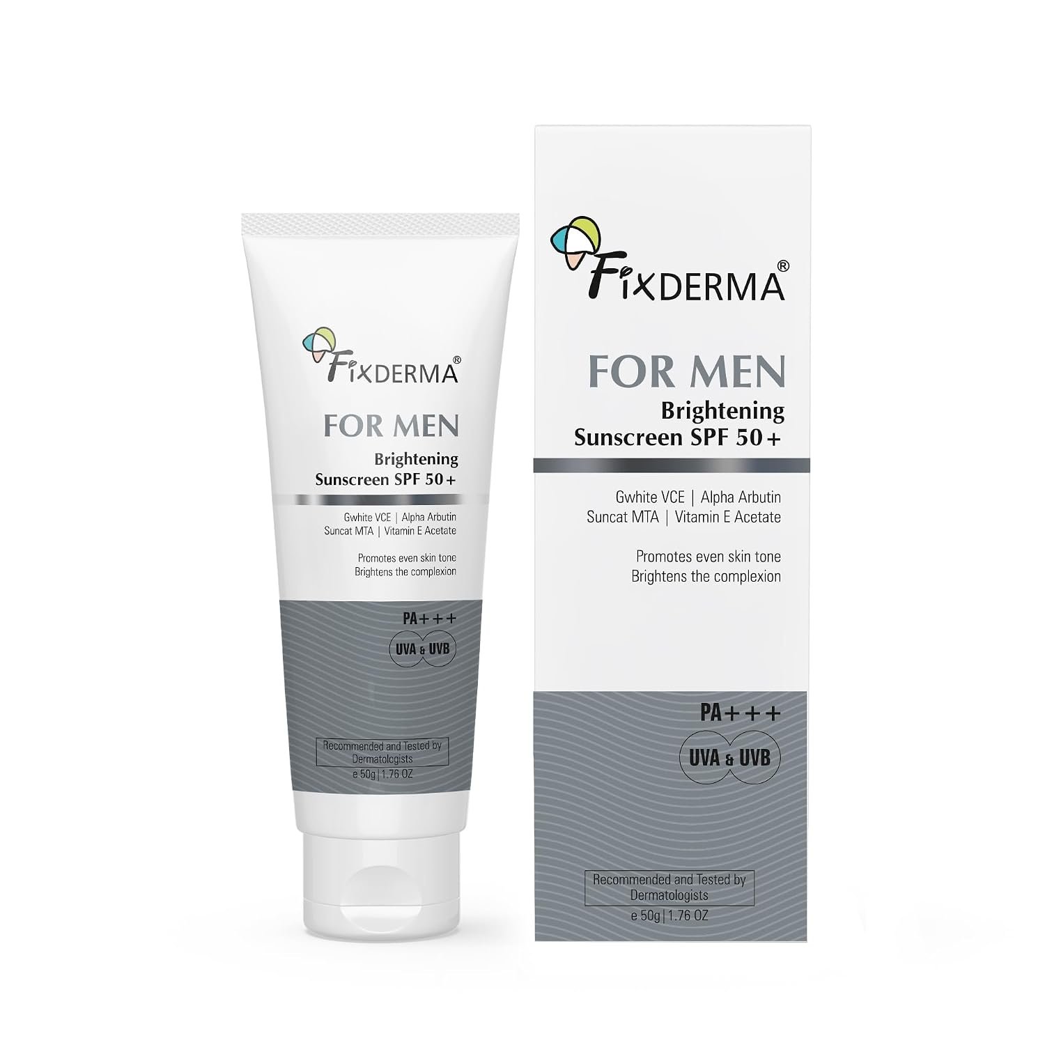 Fixderma Brightening Sunscreen SPF 50 for Men | Sunscreen for Dry Skin | Helps Protect Against UVA & UVB Rays | Hydrating & Brightening Daily Face Sunscreen | 50g