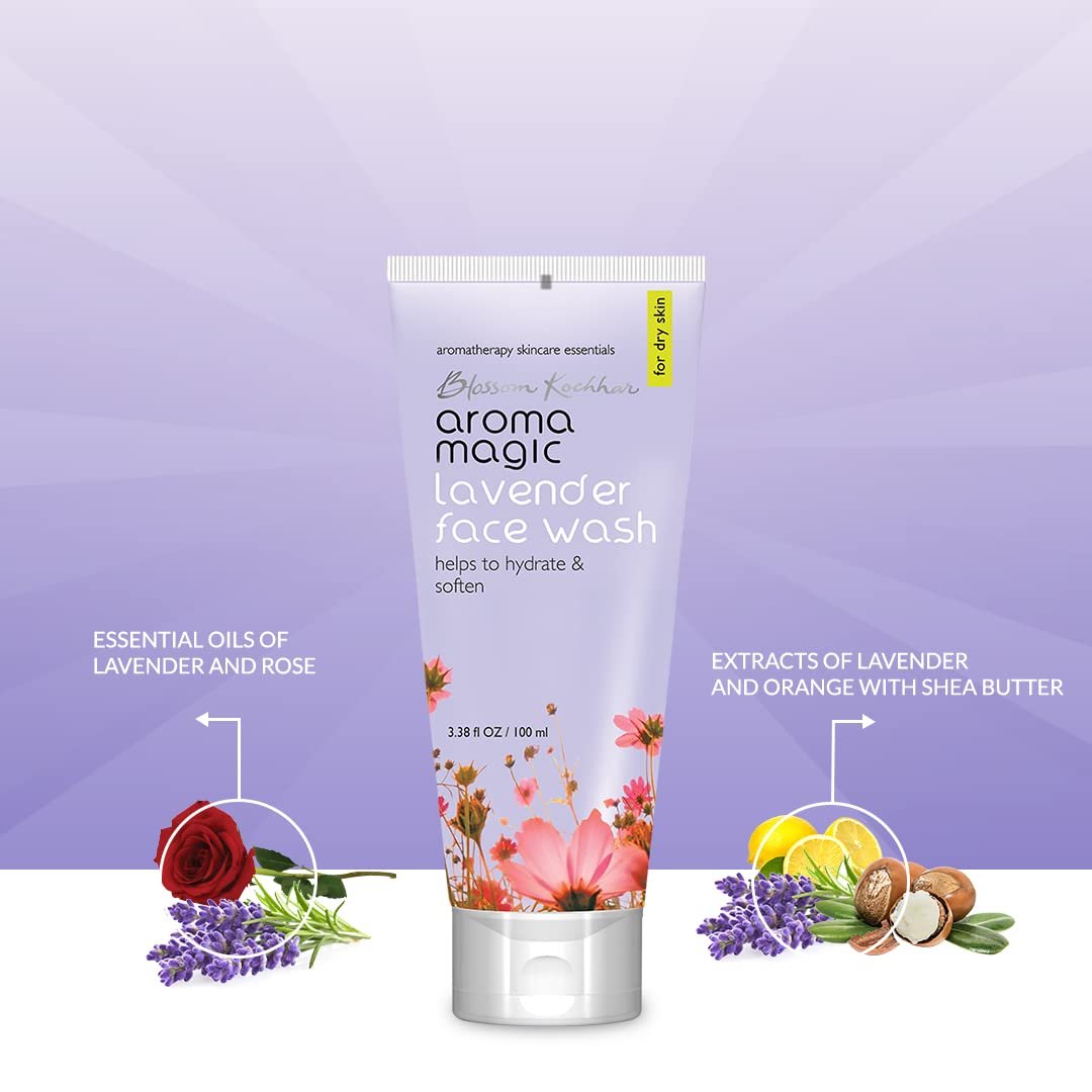 Aroma Magic Lavender Face Wash – Hydrating & Nourishing Cleanser with Rose Oil & Orange Extract for Dry & Sensitive Skin – 100ml thumbnail