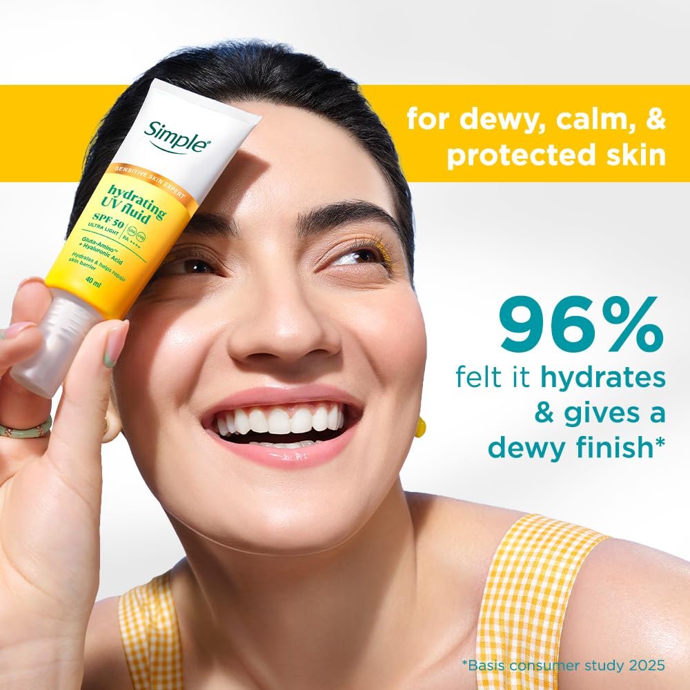 Simple Hydrating UV Fluid |SPF 50 PA++++ | With Hyaluronic Acid & GlutaAmino Technology| Sunscreen for Dry Skin & Sensitive Skin | 40ml thumbnail