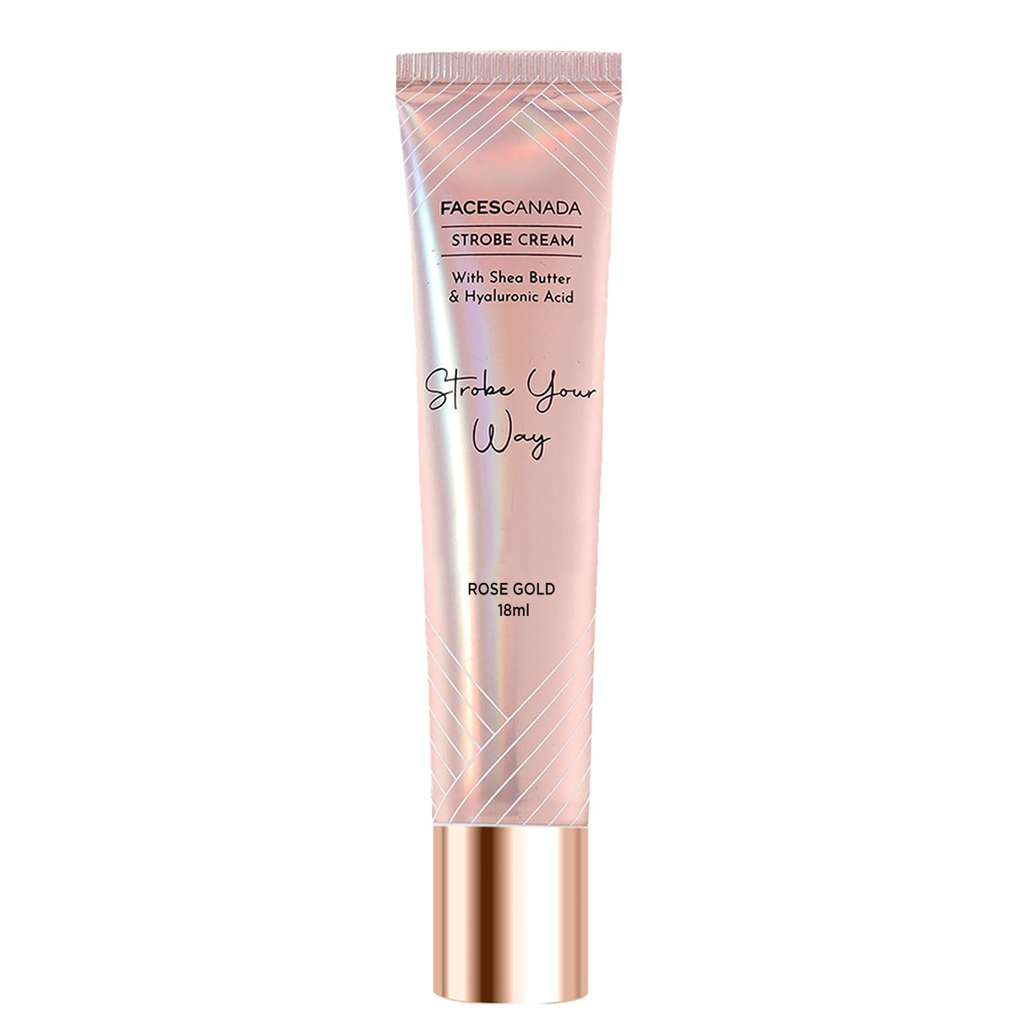 FACES CANADA Strobe Cream Mini- Rose Gold, 18ml | Flawless Radiant Dewy Skin | Illuminating & Glowing Makeup Base