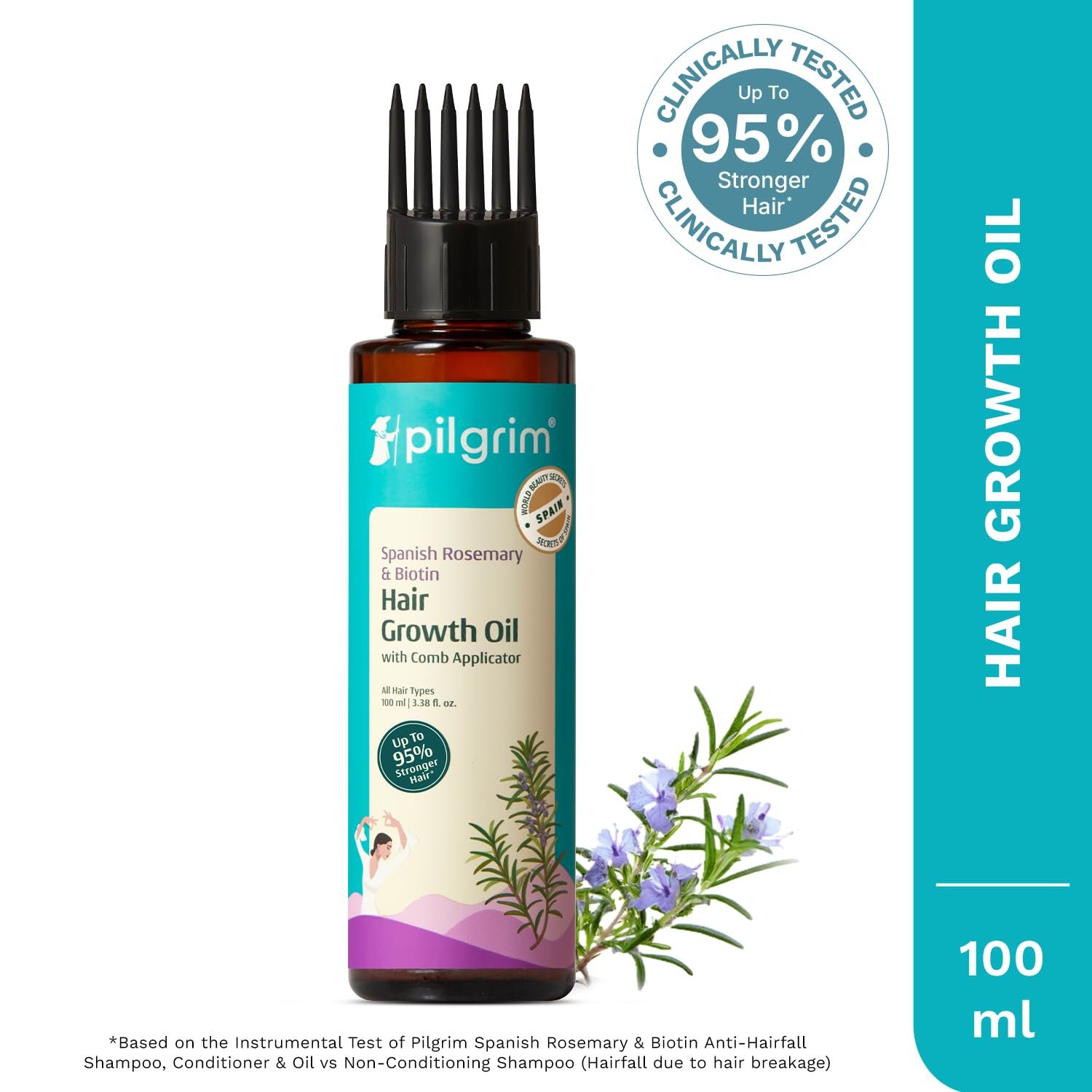 Pilgrim Spanish Rosemary Anti-Hairfall Hair Oil with Biotin - 100ml Triple-Oil Nourishment, Nourished & Thicker Hair, Reduces Hair Fall, Strengthens Weak Hair, Nourishes Scalp, Healthy Growt thumbnail