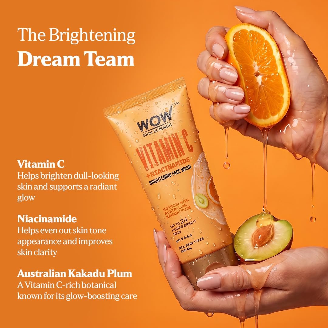 WOW Skin Science Brightening Vitamin C & Niacinamide Face Wash|For Brighter Glow|Paraben & Sulphates Free|Face Wash for Women & Men 100 ml thumbnail