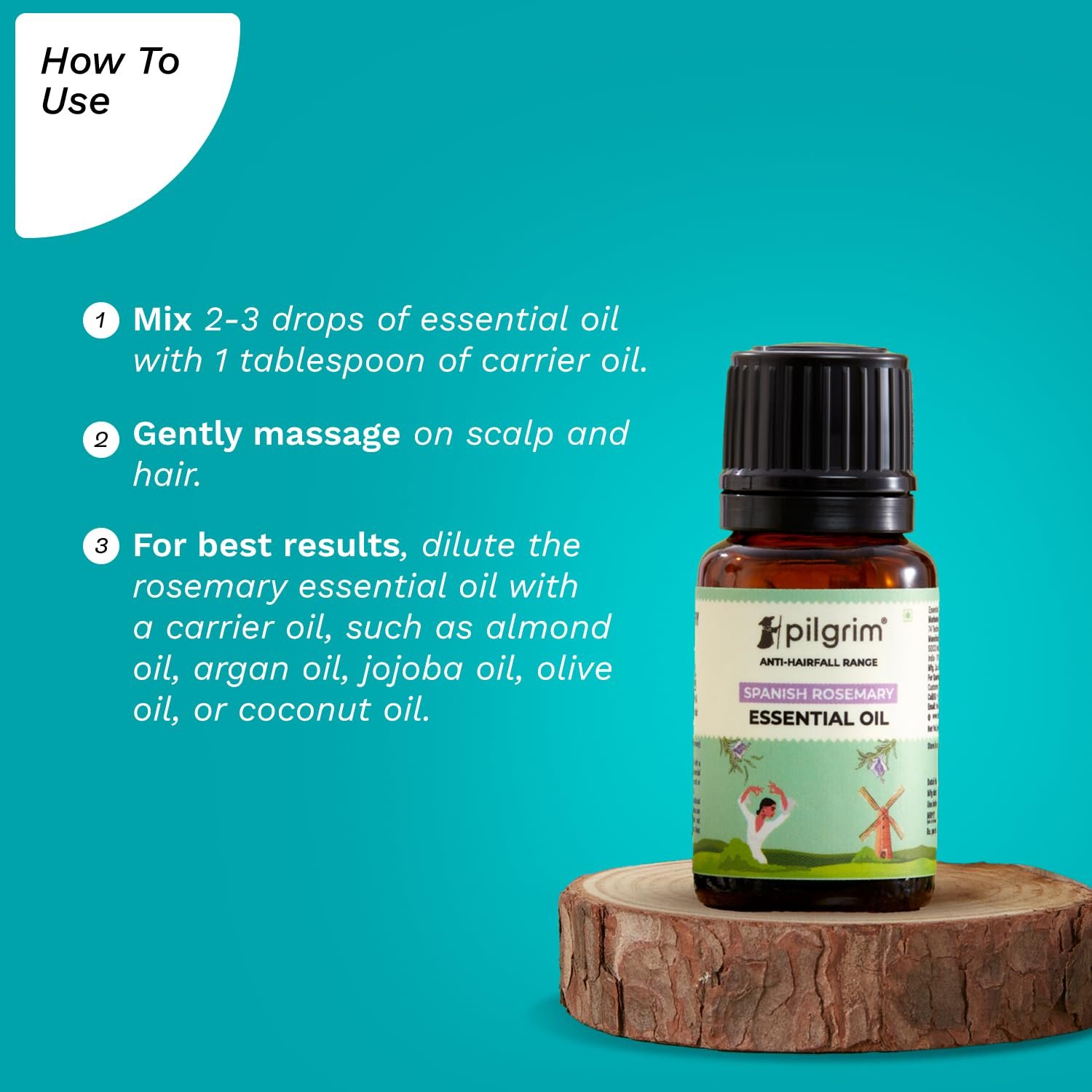 Pilgrim Spanish Rosemary Oil for HairGrowth, HairFall Control & Hair Strengthening 10ml | Rosemary essential oil for hairgrowth | Reduces Hair Fall | Strengthens Hair& Balances Scalp thumbnail