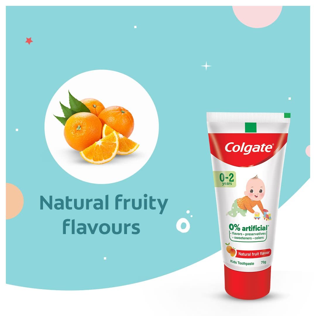 Colgate Toothpaste For Kids Cavity Protection (0-2 Years), Natural Fruit Flavour Tooth Paste, Sls & Fluoride Free - 70G Tube thumbnail