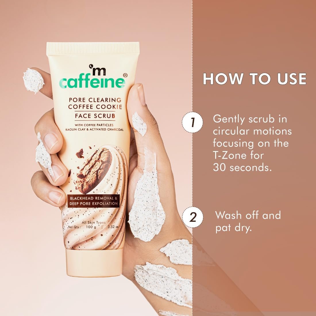 mCaffeine Pore Clearing Coffee & Cookie Face Scrub | Remove Blackheads, Detan & Exfoliate Dead Skin | 4.5% Exfoliants - Walnuts, Coffee, Charcoal, Clay | Glowing Skin Face Scrub  - 100g thumbnail