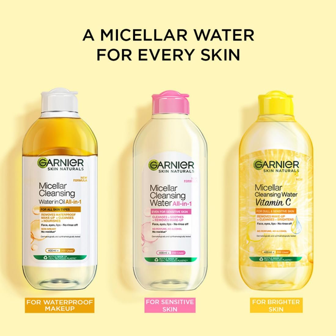 Garnier Vitamin C Micellar Cleansing Water- For Bright Skin, 125ml Removes up to 100% of makeup alongside dirt and impurities without over-drying your skin | thumbnail