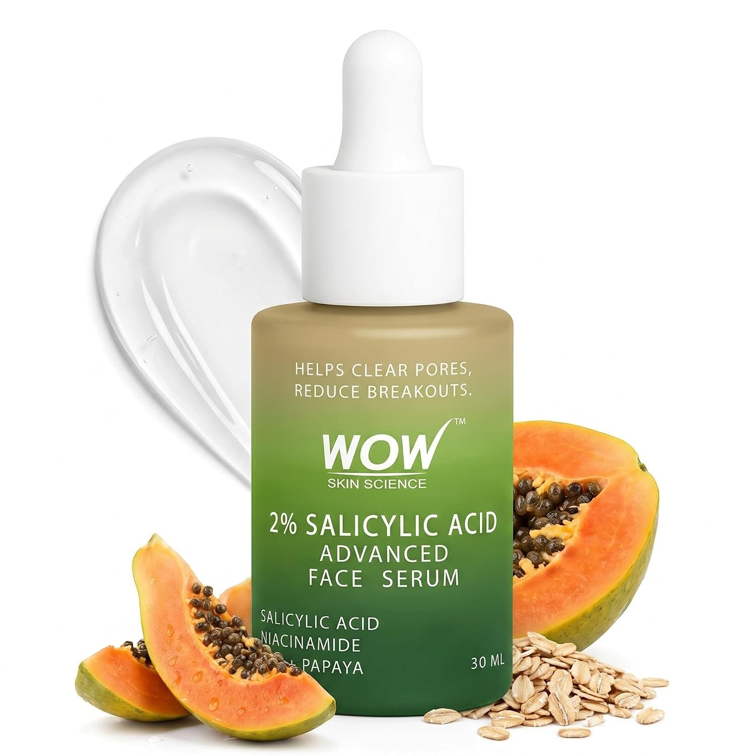 WOW Skin Science 2% Salicylic Acid Advanced Face Serum | 2% w/w Salicylic Acid + Niacinamide & Oat Extract | Clears Pores, Reduces Acne & Breakouts | For Oily & Acne‑Prone Skin | 30 ml