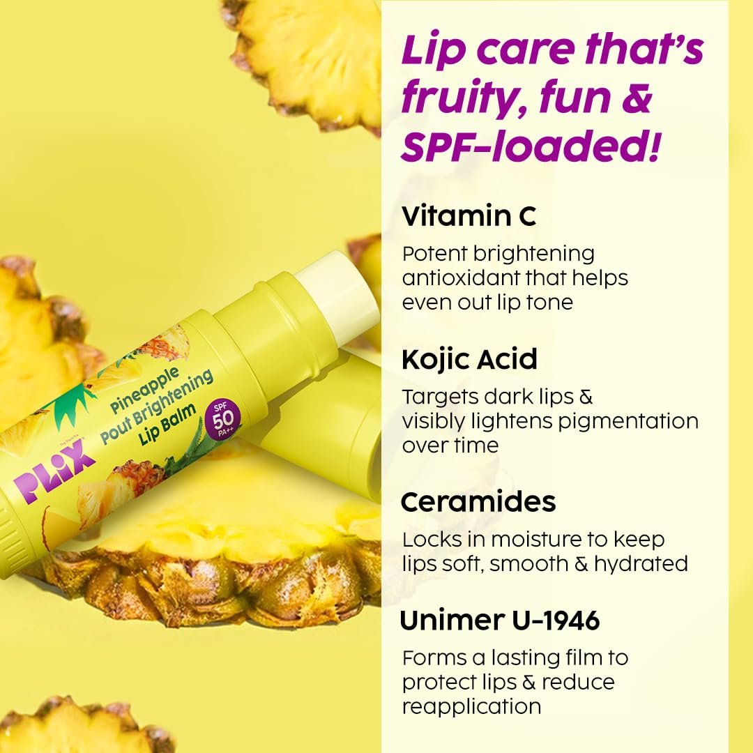 PLIX - THE PLANT FIX Pineapple Brightening Lip Balm with SPF 50 | Kojic Acid & Vitamin C | SPF 50 PA ++ | Fades Pigmenation | Brightens Dark Lips | Sun Protection | Dermatogically Tested | 4 thumbnail