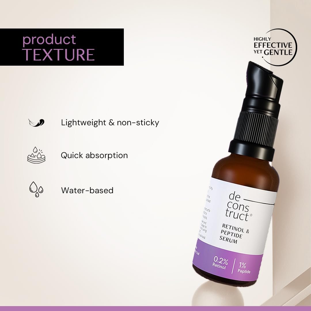 Deconstruct 0.2% Retinol Face Serum With 1% Peptide | Beginner Friendly | Anti Aging, Night Face Serum To Reduce Fine Lines & Wrinkles | For Men & Women | Beginner Friendly | 30 Ml thumbnail