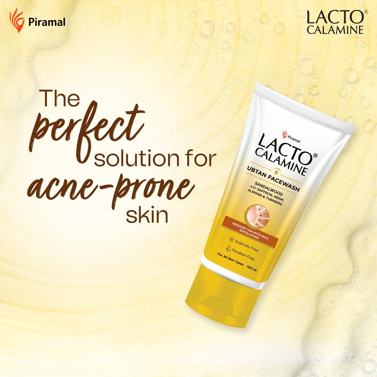 Lacto Calamine Ubtan Face Wash for Glowing Skin | Natural Face Wash with Sandalwood, Saffron, Neem, Almond & Turmeric | Exfoliating Facewash reduces Tan | Sulphate, Paraben Free |100 ml Pack thumbnail