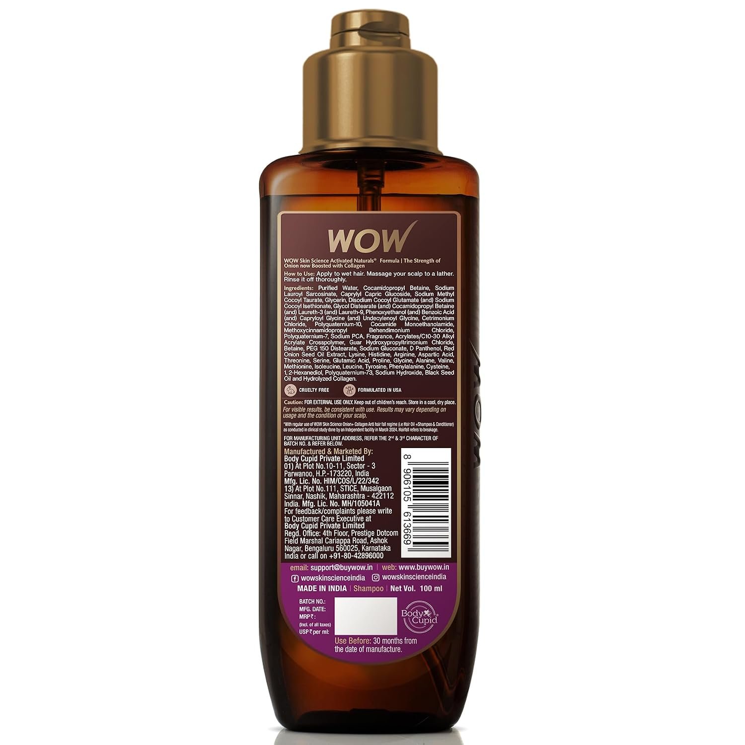WOW Skin Science Onion + Collagen Anti-Hairfall Shampoo | No Paraben | No Sulphate | For Men & Women- 100ml thumbnail