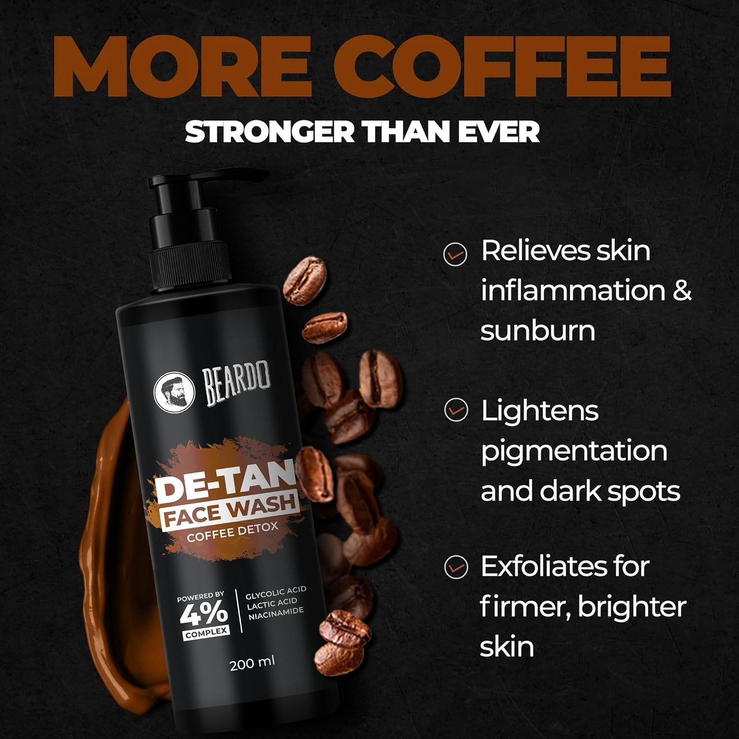 BEARDO DeTan Face Wash for Men, 200ml | Helps to Reduce Tan,Reduce Dark Sports & Pigmentation | thumbnail