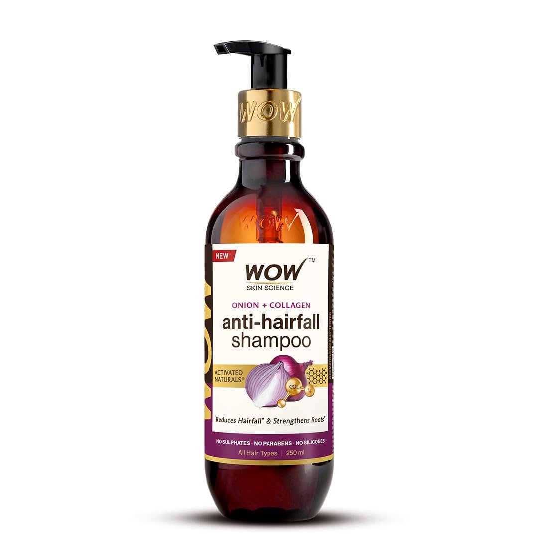 WOW Skin Science Onion & Collagen Anti-Hairfall Shampoo | Reduces Hair fall | Strengthens Roots | Nourishes Scalp | Prevents Breakage |300ml