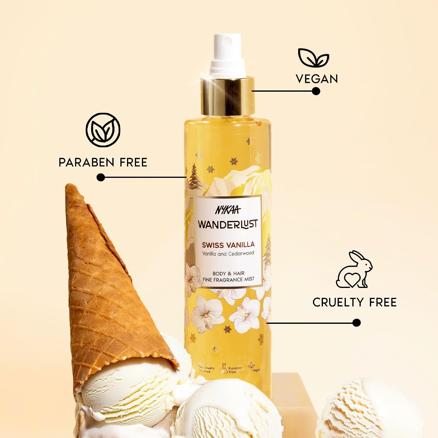 Nykaa Wanderlust Swiss Vanilla Perfume Body & Hair Mist, Notes of Vanilla & Cedarwood, 8 Hrs Long-Lasting Fragrance, 200 ml thumbnail