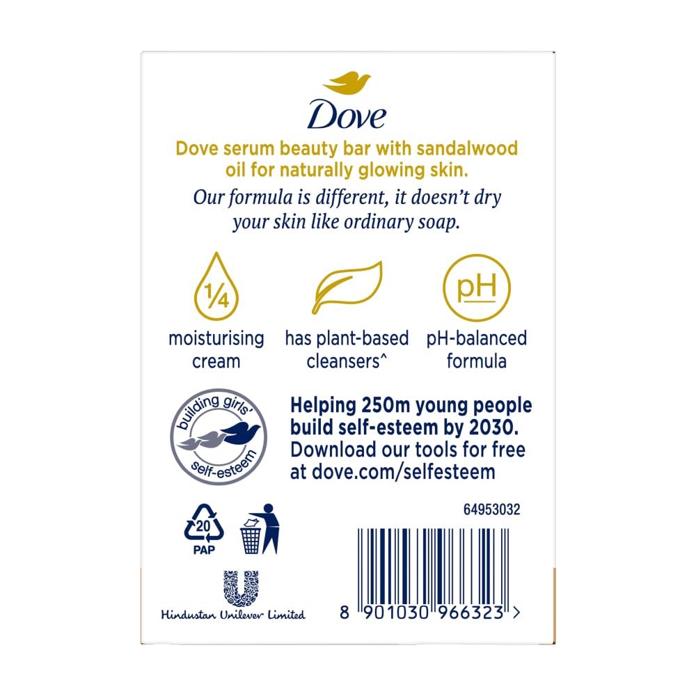 Dove Serum Bar with Sandalwood Oil – Sandal Glow – 375g (125g × 3) | Nourishing Cleansing for Soft, Smooth & Radiant-Looking Skin thumbnail