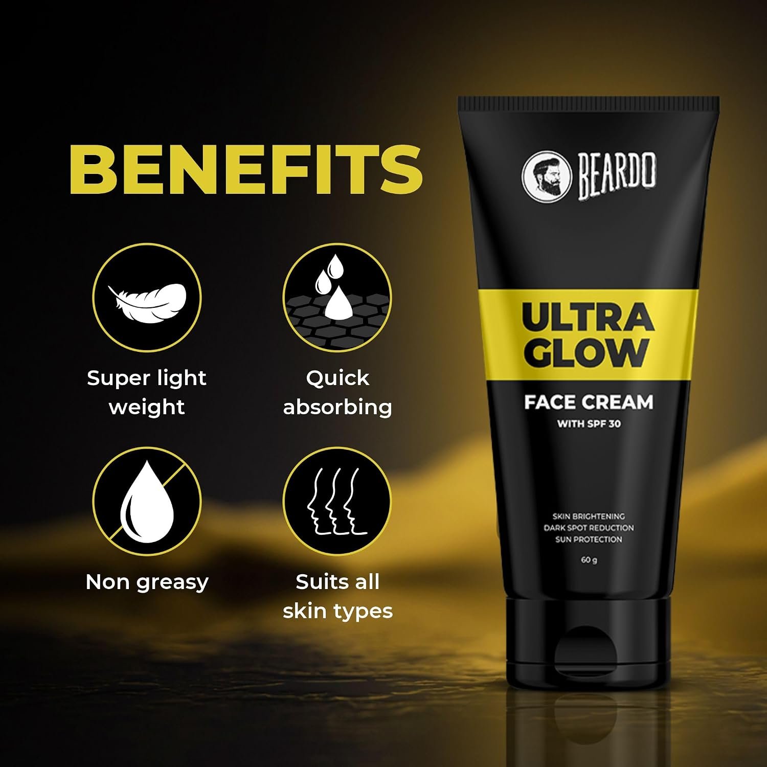 Beardo Ultraglow All in One Face Cream For Men with SPF 30, 60g | Aloe Vera With Vitamin E for Skin Brightening & Dark Spots Reduction thumbnail