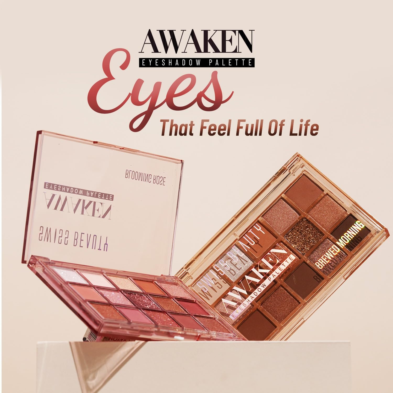 Swiss Beauty Awaken Eyeshadow Palette | Matte + Shimmer Finish | Long-Lasting | Blendable | Shade- 1. Brewed Morning, 11g thumbnail