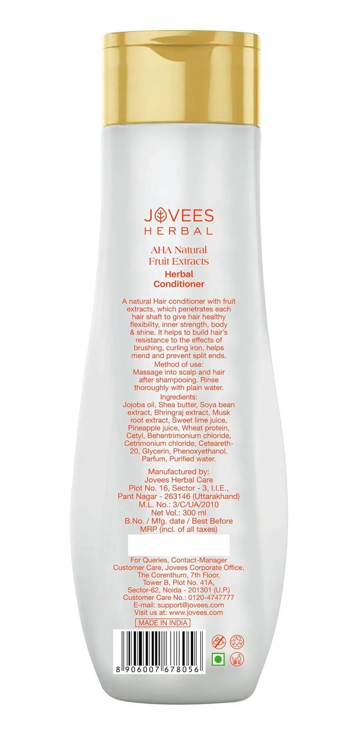 JOVEES Herbal AHA Natural Fruit Extracts Conditioner For Smooth, Silky And Tangle Free Hair | Conditioner For Damaged Repairs, Nourishes Frizzy Hair, And Shiny Hair- 300ml thumbnail
