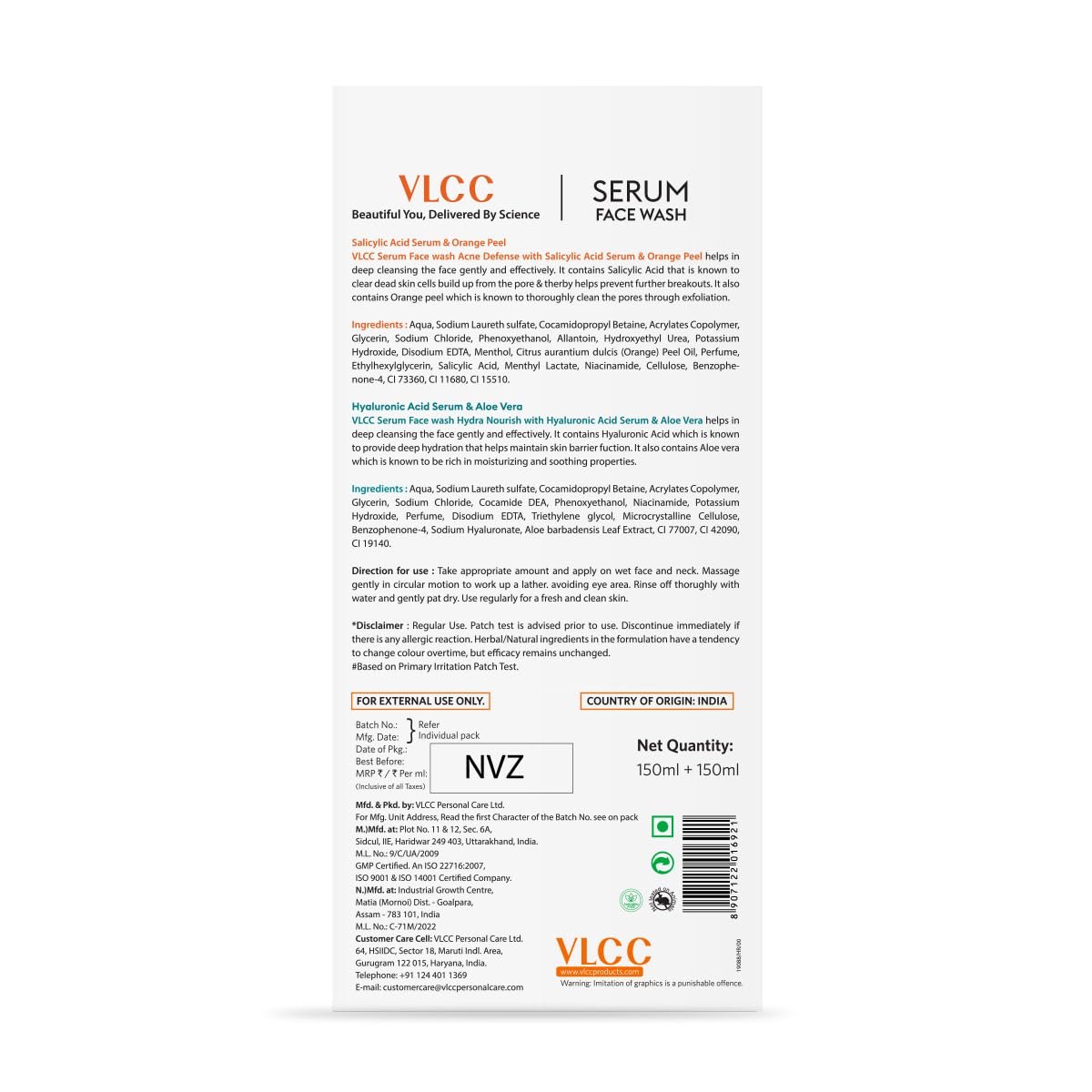 VLCC Salicylic Acid & Orange Peel Serum Facewash - 150 ml for Deep Pore Cleansing for AM | with Free Hyaluronic Acid & Aloe Vera Serum Facewash - 150 ml thumbnail