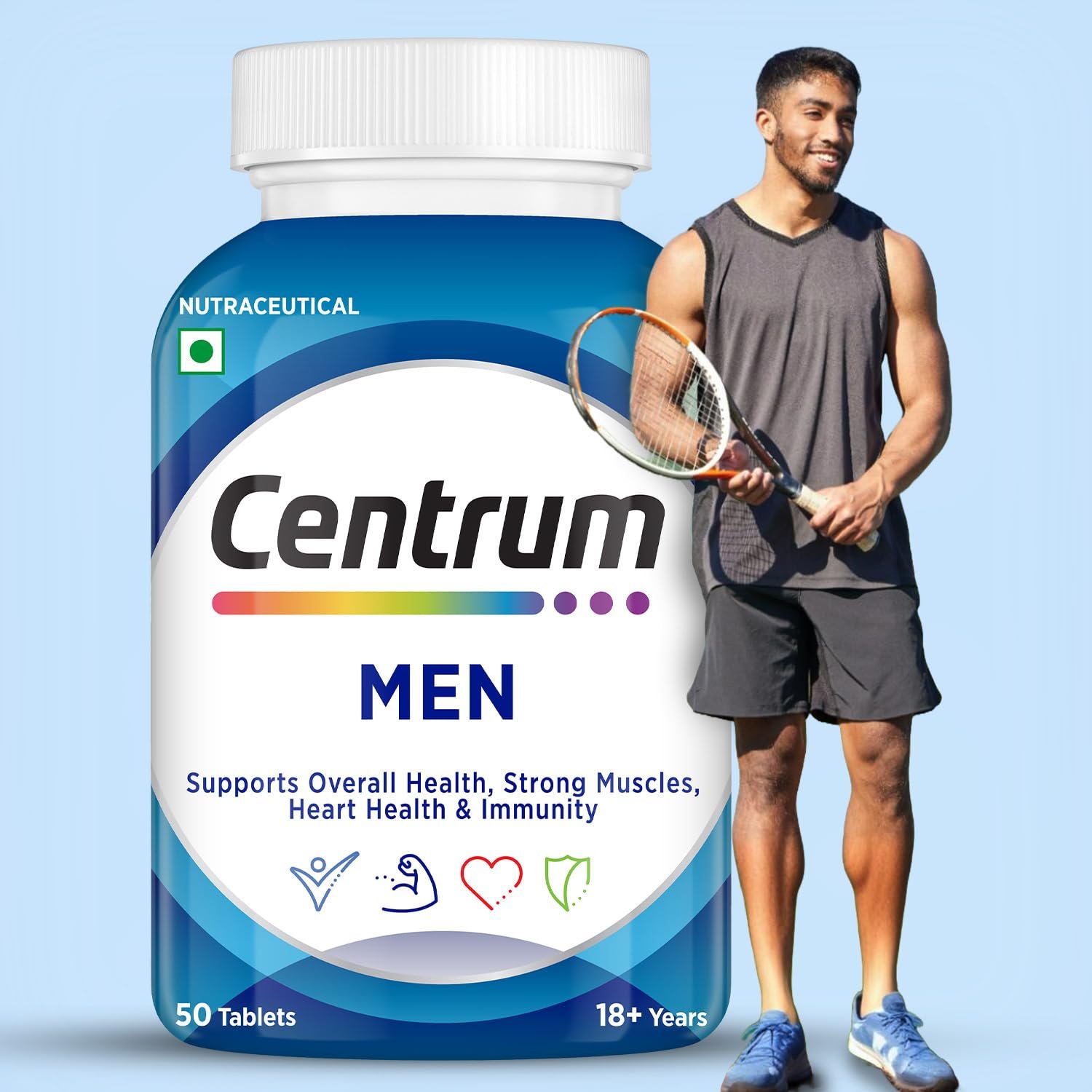 Centrum Men - Multivitamin Tablet for Men | With 23 Vital Nutrients including Zinc, Magnesium, Vitamin B, C, D, Calcium for Energy, Immunity, Muscles and Overall Health | Veg - 50 tablets thumbnail