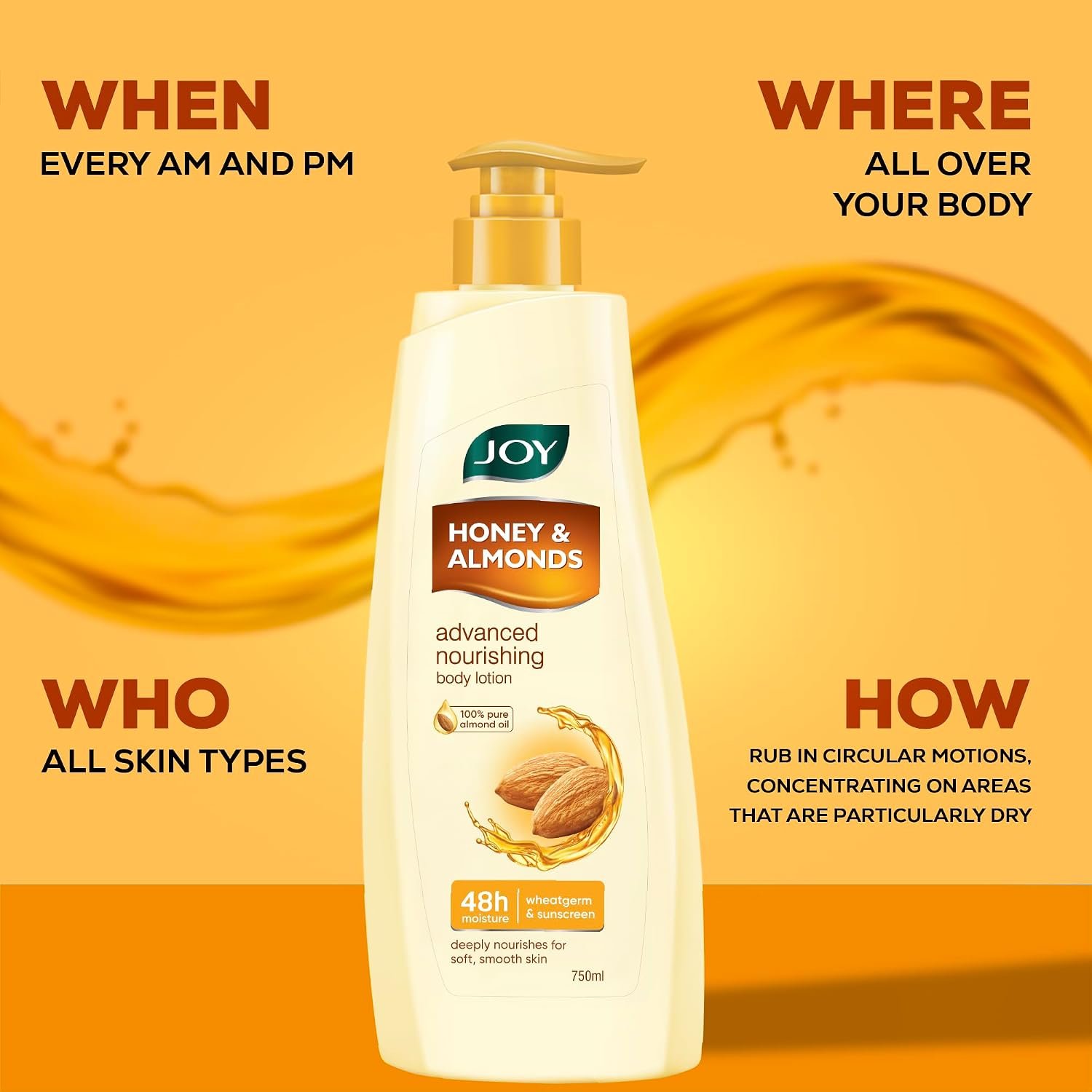Joy Honey & Almonds Advanced Nourishing Lightweight Winter Body Lotion 750ml | Enriched With Shea Butter | Natural Sunscreen Filters | 48 Hour Moisture, Suitable for Normal to Dry Skin thumbnail